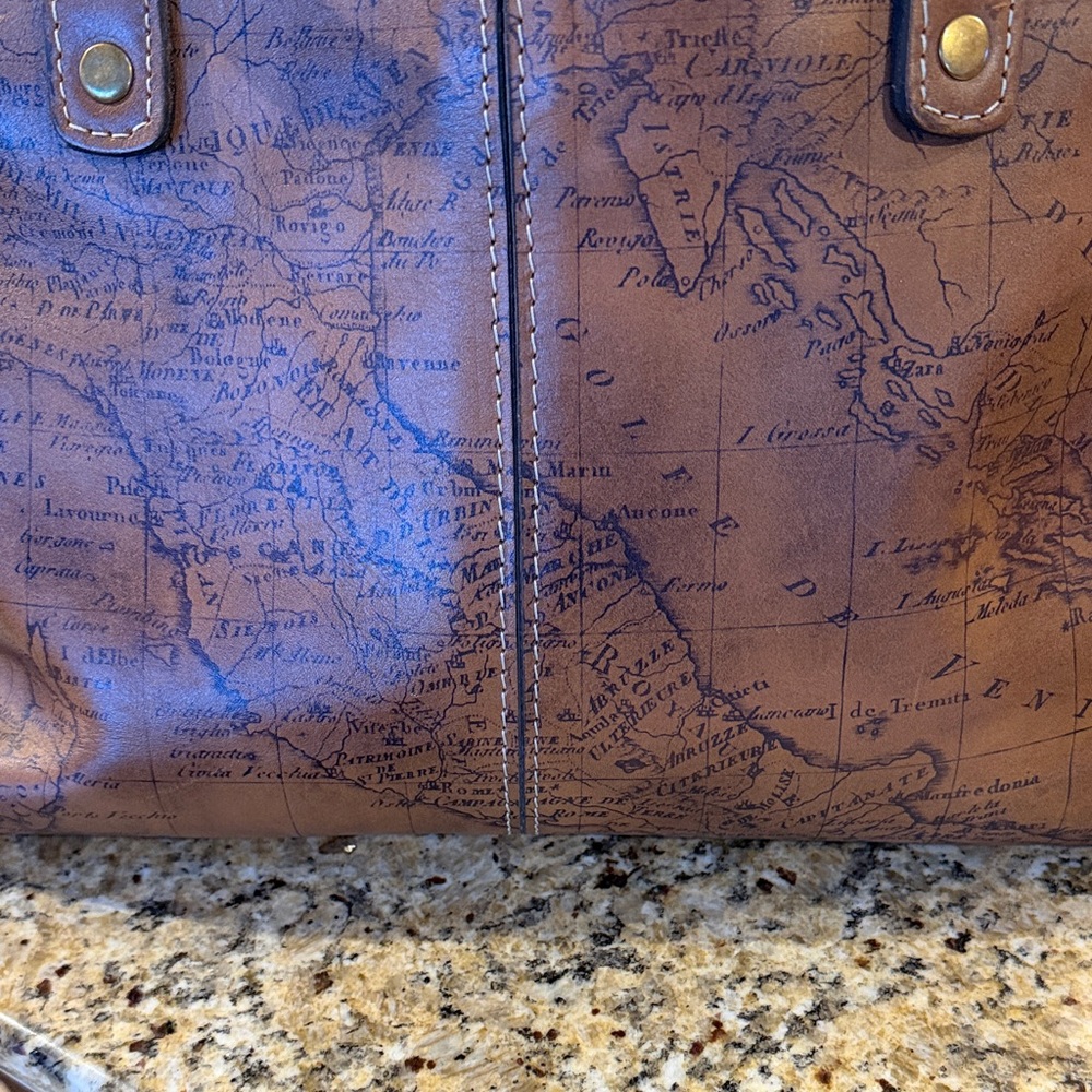 Vintage Map Print Brown Leather Tote Bag Patricia Nash - Picture 4 of 8